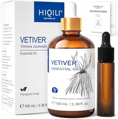 HIQILI Vetiver Essential Oil for Skin, Perfume, Aromatherapy