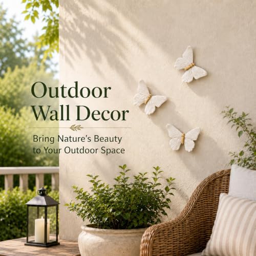 GUSFREUD 3D Butterfly Wall Decor Set – Resin Wall Decor for Living Room, Bedroom, Bathroom, Dining Room, Outdoor and Gallery Walls - Sandstone Gold - Set of 3