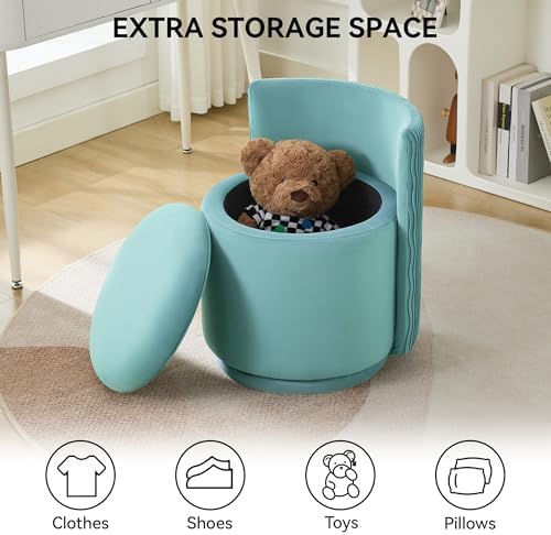 WUTUTUEE Velvet Vanity Chair with Storage, 360° Swivel Makeup Chair with Wave Back, No Assembly Small Accent Stool for Bedroom, Dressing, Living Room, Teal