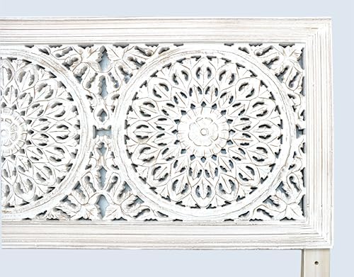 COTTON CRAFT Solid Wood Sturdy Queen Headboard - Rustic Whitewash