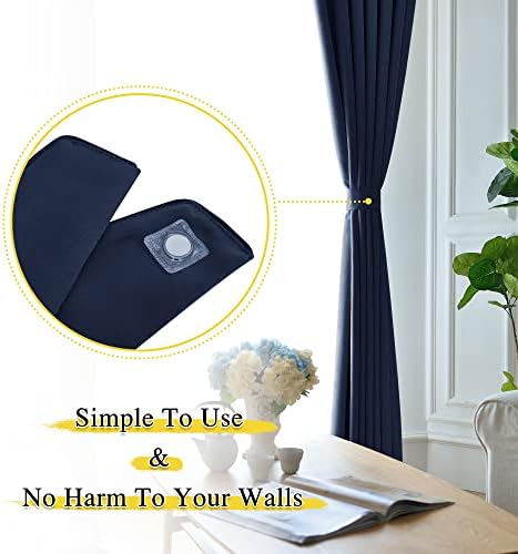 NICETOWN Strong Magnetic Curtain Tiebacks-Curtain Tiebacks for Wall No Screws Perfect of Curtains (Navy Blue, 18.5 X 4 Inches, Set of 4)