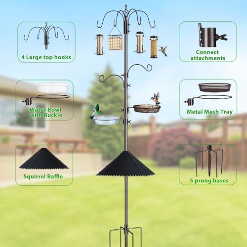 94-Inch Bird Feeding Station Kit, 6-Hook Pole with Squirrel Baffle