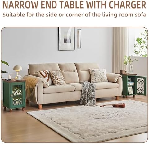 Joaxswe Narrow Side Table Set 2 with Charger, Glass Door Storage