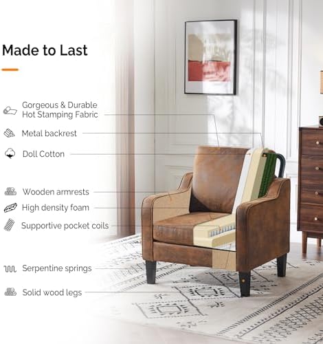 VINGLI Accent Chair Set of 2 Gold Foil Upholstered Armchair, Living Room
