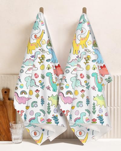 Miss Adola Cute Kitchen Towels Set of 2, 18 x 26 Inch, Dinosaur