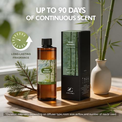 Diffuser Oil Refill, 250ml / 8.45 fl oz, MOSO Bamboo - Reed Diffuser Oil Refill for Home Fragrance, Scented Oil for Reed Diffuser Bottles, Bamboo, Musk & Cypress Notes