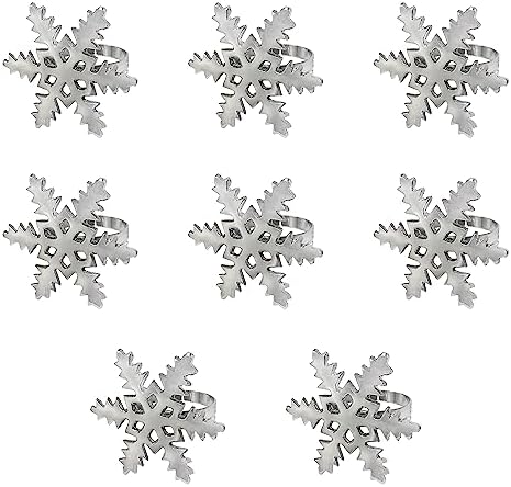 COTTON CRAFT Snowflake Napkin Rings - Set of 8 Silver Christmas Napkin Ring