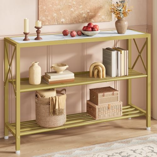 Hoctieon 3-Tier Industrial Narrow Console Table, Gold