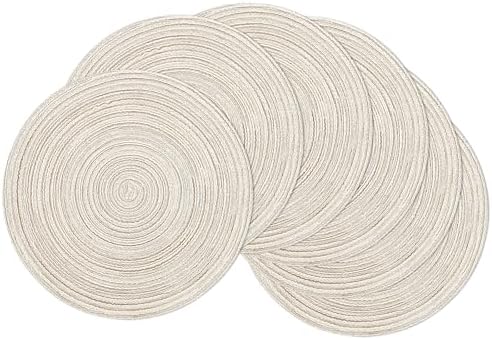 SHACOS Round Placemats Set of 6 Braided Circle Place Mat Washable 15 inch Table Mats for Kitchen Dining Table Decor Mixed Color (Ivory, 6)