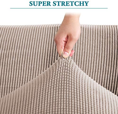 Flamingo P High Stretch Sofa Slipcover Non Slip Couch Cover for 3 Cushion Couch Washable Pet Furniture Protector Covers with Elastic Bottom, Thick Jacquard Fabric (Large, Sand)