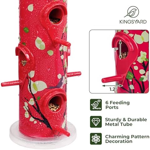 Kingsyard Metal Bird Feeders for Outdoors Hanging, Tube Bird Feeder