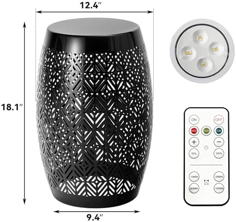 18" Metal LED Outdoor Side Table, 3-Mode Lights, Modern Drum Design