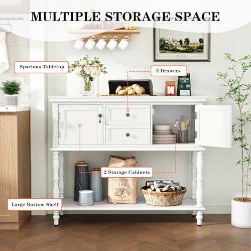 ARTPOWER Console Table with 2 Drawers, Retro Entryway Table with 2 Door