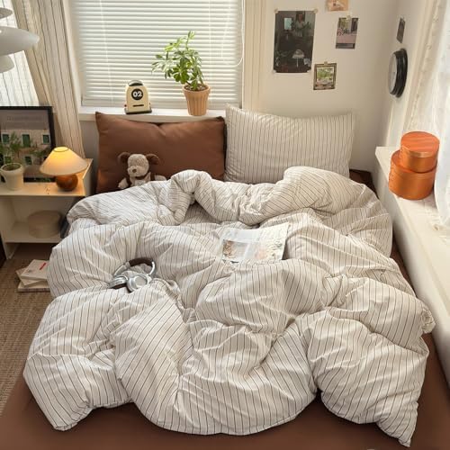 Twin Duvet Cover Set 3-Piece Vintage Striped Bedding Set - Soft Microfiber
