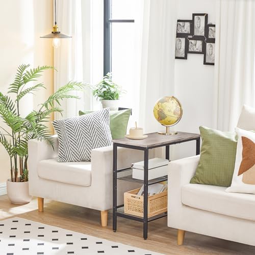 HOOBRO Side Table, 3-Tier Narrow End Table, Nightstand with 2 Flat or Slant Adjustable Shelves for Small Spaces, Hallway, Living Room, Bedroom, Sturdy, Easy Assembly, Greige and Black BG23BZ01G1
