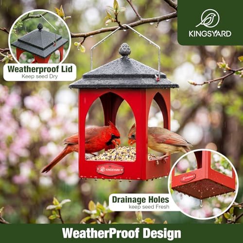 Kingsyard Hanging Platform Bird Feeder for Outdoors, Rain-Resistant Roof