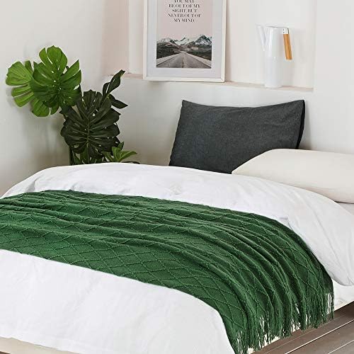 BOURINA Green Throw Blanket 60x80 Inch Boho Knitted Soft Throw Sofa Blanket