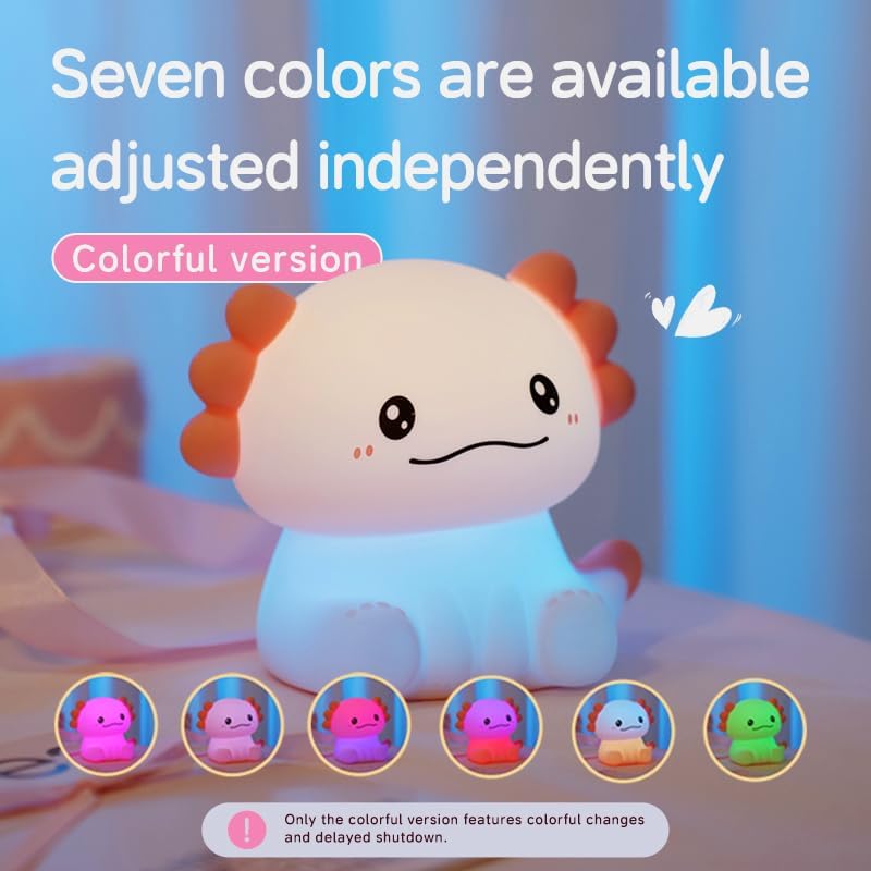 Axolotl Lamp with 7 Colors ,Rechargeable Light Table Lamp Bedside Lamp