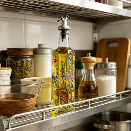 17oz Glass Square Oil Dispenser Bottle with Pour Spout