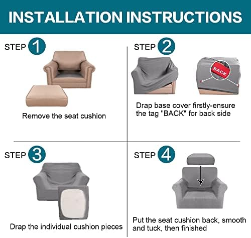Turquoize 2 Piece Chair Covers Chair Slipcovers for Living Room Armchair Couch Cover Chair Sofa Cover with Individual Cushion Covers Furniture Cover for Chairs Feature Jacquard Fabric (Chair, Dove)