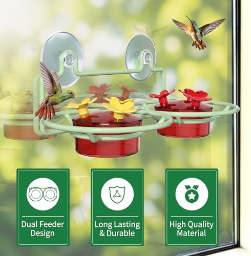 Dreamdrawer Window Hummingbird Feeder, Small Hummingbird Feeder for Outdoors with Strong Suction Cup - Metal Base & 6 Feeding Ports, Easy to Clean and Refill