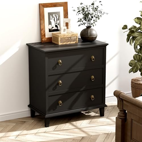 COWMOU 3 Drawers Black Nightstand