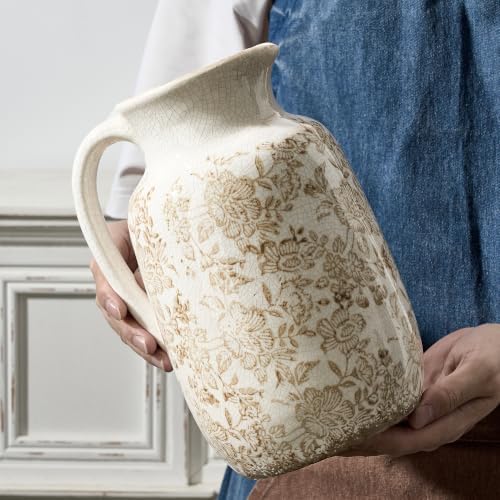 Ceramic Vintage Vase Flower Decorative Vase Chinoiserie Decor Rustic Farmhouse Retro Floral Vases for Table Bookshelf Mantel Kitchen Living Room Office - 9.5" Brown