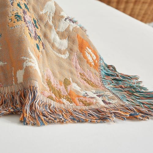 Boho Throw Blanket for Bed 90”x98”, 100% Cotton Blanket for Couch Sofa