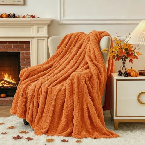 Aganear Fleece Throw Blanket for Couch,Fall Boho Blankets,50"x60" Orange