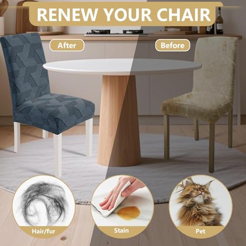 JIVINER Stretch Dining Chair Slipcovers Set of 2, Geometrical Jacquard Dining Chair Covers, Washable Kitchen Chair Covers for Dining Room, Hotel, Party, Dark Grey