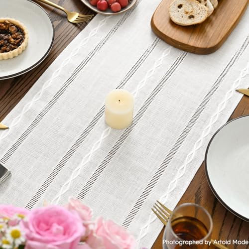 Artoid Mode White Rustic Cotton Linen Table Runner 13x108 Inch