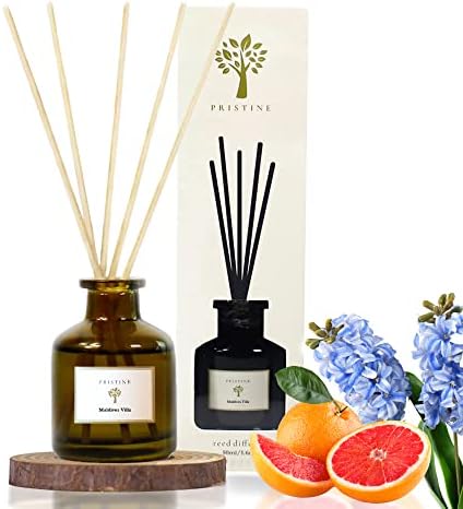PRISTINE Maldives Villa/Inspired by Marriott Hotel Reed Diffuser for Home | Citrusy Grapefruit, Apple/Ocean Breeze/Sandalwood Oil Reed Diffuser Set & Reed Diffuser Sticks | Home Decor Scent Diffuser