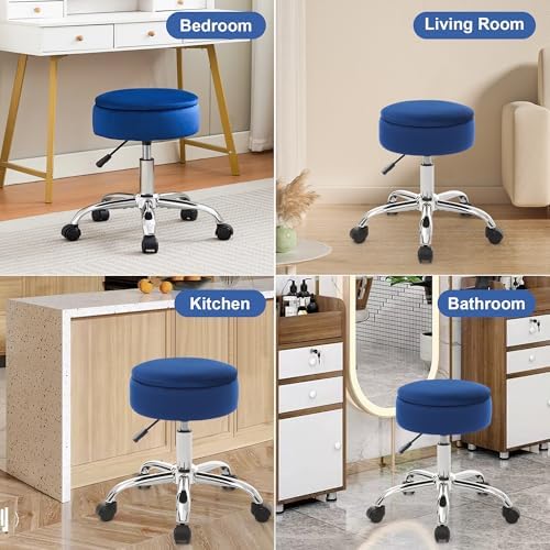 Adjustable Vanity Stool Storage Swivel Rolling Vanity Chair with Wheels