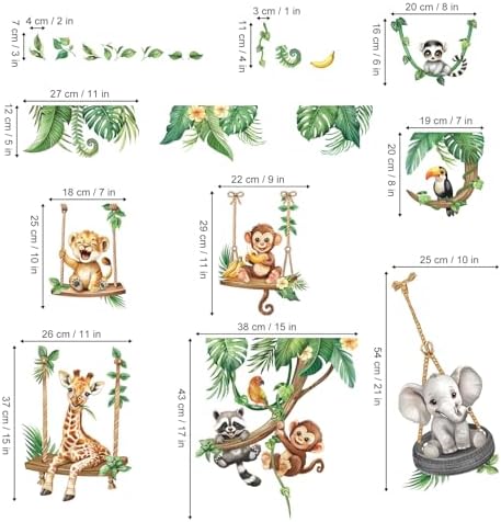 decalmile Jungle Animal on Swings Safari Animal Wall Decals Stickers