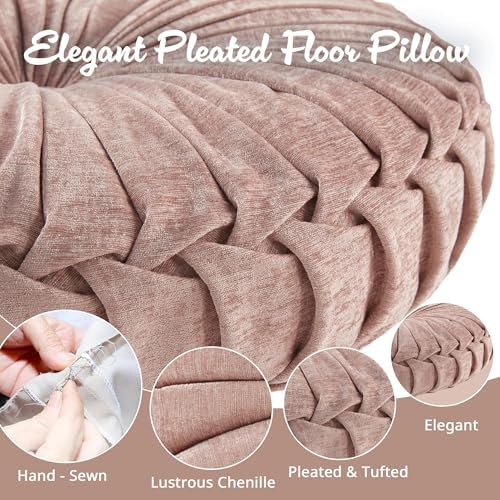 Intelligent Design Round Chenille Tufted Floor Pillow Dia 22"x6" Blush