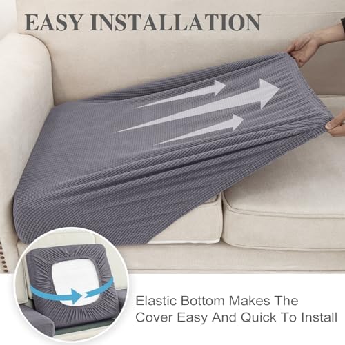LA MEACK Couch Cushion Covers Seat Cushion Cover Stretch Couch Cover Separate Sectional Sofa Slipcovers Furniture Protector(3 Pieces for Seat or Sofa Backrest, Light Grey)