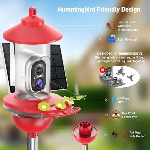 SOLIOM Hummingbird Feeder with Camera, 2K Smart AI Video, Solar Powered
