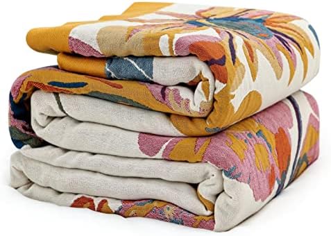 MSGKV Boho Throw Blanket 50"x60" 100% Cotton Blanket for Couch, Beige Throw