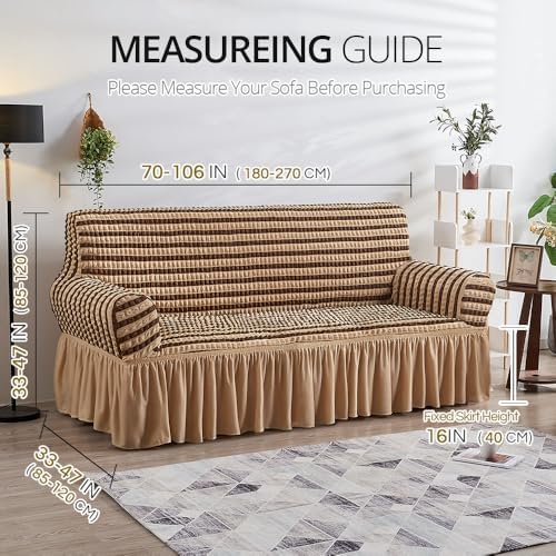 Sofa Cover Double Khaki Couch Cover Stretch Sofa Slipcover with Skirt