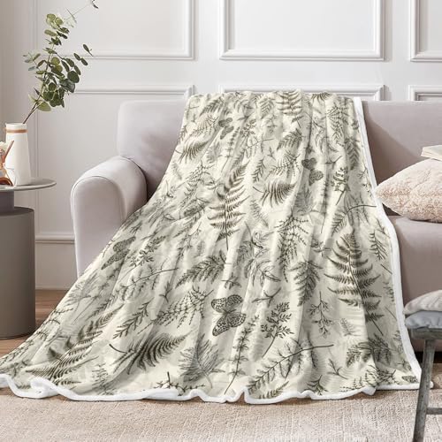 JAWO Floral Throw Blanket, Beige White Flower Throws Wildflowers Botanical Plant Printed All Seasons, Vintage Tan Butterfly Flannel Blanket for Bedding Sofa Travel Couch Chair Sofa Home Decor,50x60