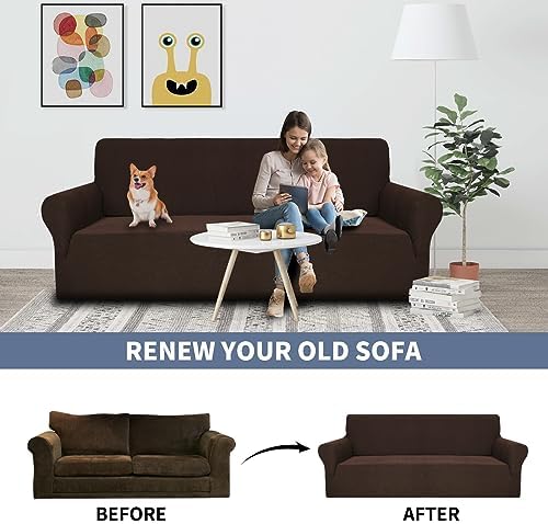 JIVINER High Stretch Couch Covers for 3 Cushion Couch 1-Piece Extra Large Sofa Covers with Elastic Bottom Anti Slip Elastic Sofa Slipcover Furniture Protector for Pets (XL Sofa, Dark Coffee)