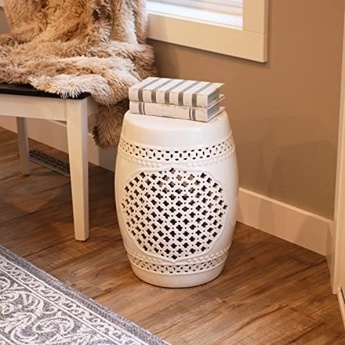 Sunnydaze Marrakesh Ceramic Garden Stool Side Table - White