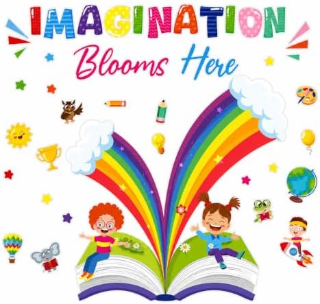 Cinrobiye Inspirational Quotes Wall Decals, Imagination Blooms Here Classroom Wall Decor, Reading Corner & Library Wall Stickers, School Wall Decorations for Preschool, Elementary Classroom, Daycare