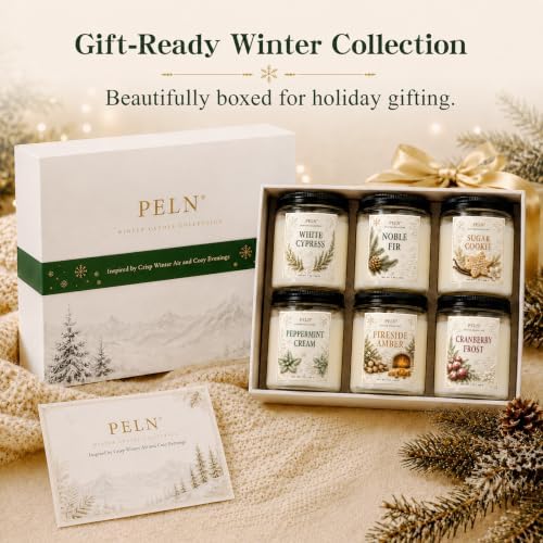 6-Pack Winter Candle Gift Set, 7 oz Soy Candles, Holiday Christmas Scents