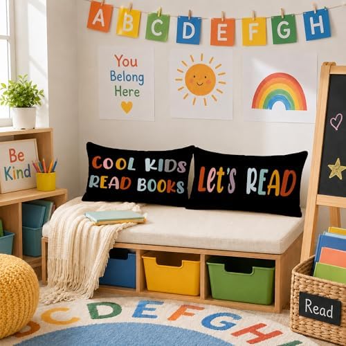 Rusenbao Kids Classroom Reading Corner Decor Throw Pillow Covers 20 x 12