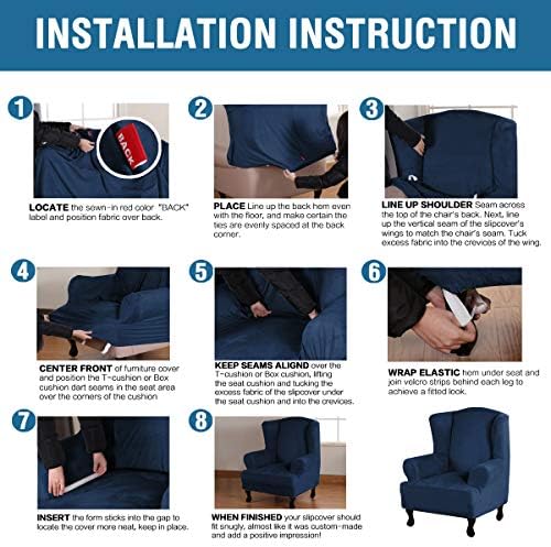 H.VERSAILTEX Wingback Chair Covers Velvet Plush Wing Chair Slipcover 1 Piece High Stretch Wing Back Chair Slipcovers Sofa Cover Furniture Cover with Elastic Bottom, Navy