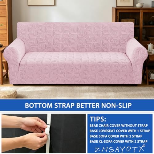 ZNSAYOTX Stretch Couch Cover, 1 Piece Sofa Covers for 3 Cushion Couch, Jacquard Sofa Slipcovers with Elastic Bottom Thickened Furniture Protector for Dog Cat Pet (Large, Dusty Pink)