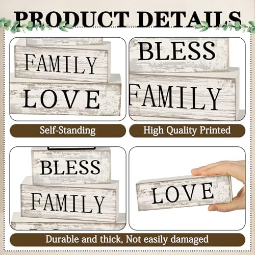 Yuntau 4 Pcs Rustic Farmhouse Decor Wood Block Sign Tiered Tray Decor