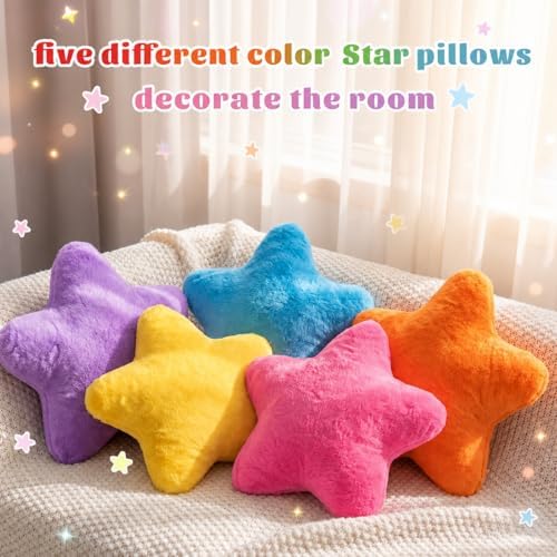 Soaoo 5 Pcs Star Fluffy Pillow Star Shape Pillow, Bright Mix