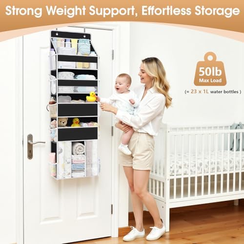 WISELIFE 5-Tier Over the Door Organizer for Nursery Hanging, Black